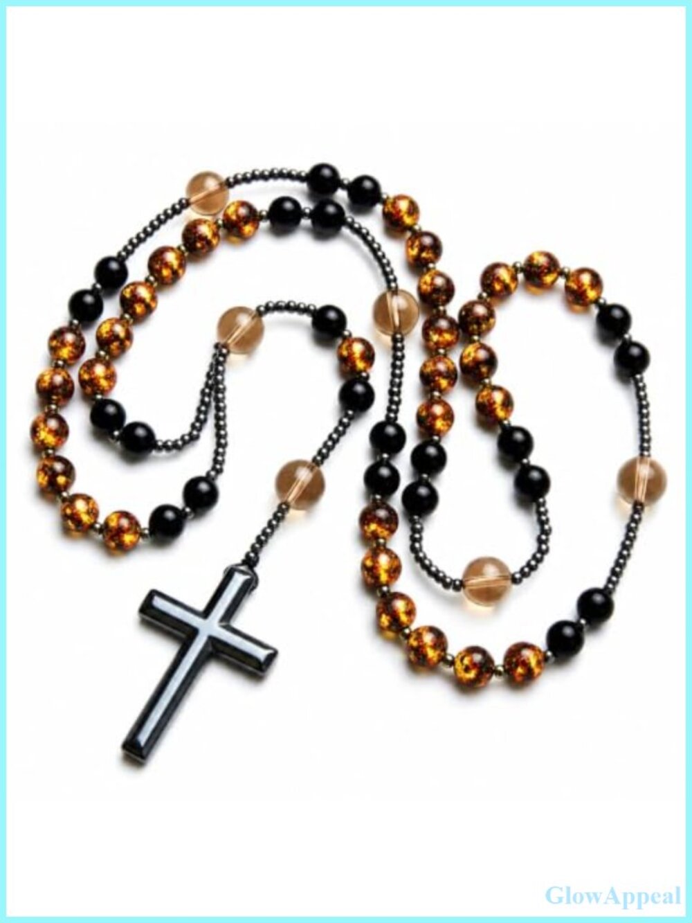 Yooperlite Rosary Necklace Hematite Cross Pendant UV Reactive 34 in